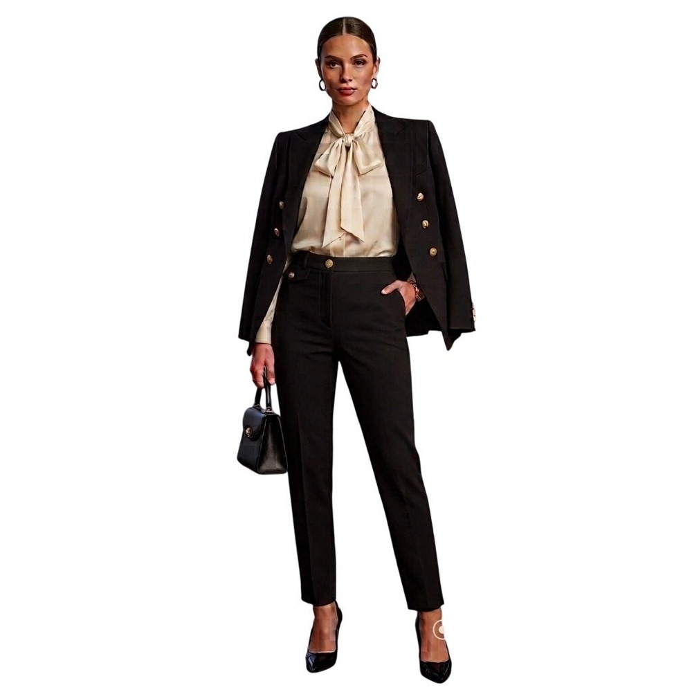 NWT Ralph Lauren Collection Laughton Wool Crepe Trench Trouser Pants Black Sz 6